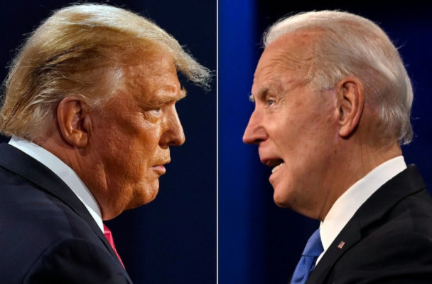O presidente republicano dos EUA Donald Trump e o democrata Joe Biden em 22 de outubro de 2020, em uma foto de arquivo. AFPBB News